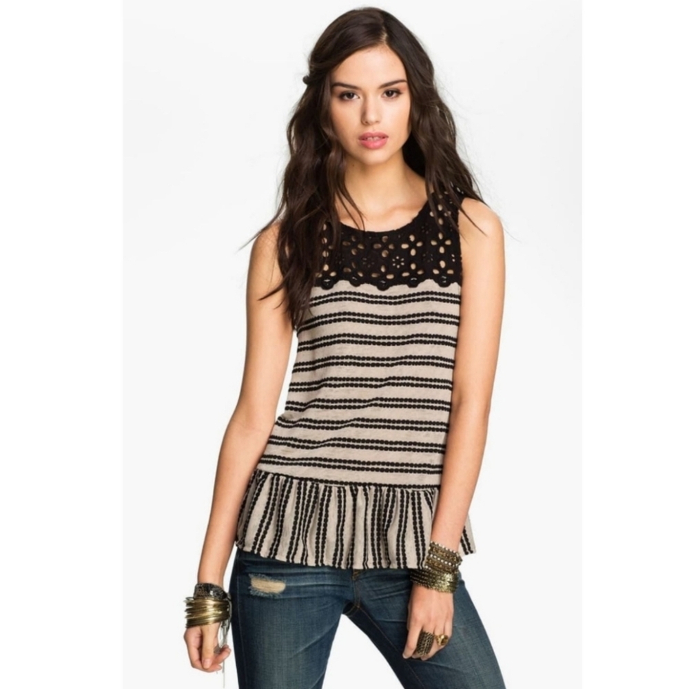 Free People || Black & Tan || Molly Retro Peplum Tank Top